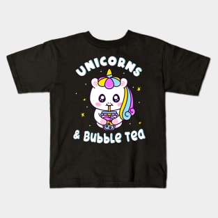 Unicorns And Bubble Tea Chibi Cute Unicorn Kids T-Shirt